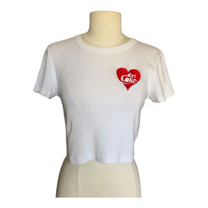 Coca Cola Diet Coke Shirt Crew Neck Short Sleeve White Cotton Women's Size Small